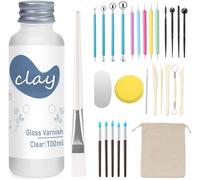 29 Pcs smalto argilla con kit di strumenti per scultura, 100 ml sigillante argilla per lucido, resistente ai graffi, impermeabile, kit di strumenti per ceramica per scultura, modellazione (lucido)