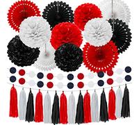 29 pezzi 2022 decorazioni per laurea in carta per topi decorazione a nido d'ape, decorazione per feste a tema ghirlanda per laurea, compleanno, baby shower, matrimonio (bianco, rosso, nero)