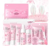 29 Pezzi Kit per la Cura della Pelle Sakura per Ragazze e Donne | include Detergente, Tonico, Crema Viso, Maschera, Siero e Crema per Gli Occhi, Mini Size da Viaggio Prodotti Skincare