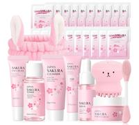 29 Pezzi Kit per la Cura della Pelle Sakura, per Ragazze e Donne | Mini Size da Viaggio Prodotti Skincare include Crema Viso, Detergente, Maschera, Tonico, Siero e Crema per Gli Occhi