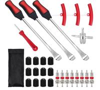 29 Pezzi Leva A Cucchiaio in Acciaio Kit, Leva di Montaggio per Pneumatici, Smontagomme Moto con 3 Protezioni per Cerchi, 10 coperchi valvole, per Pneumatici di Moto, Bici, Automobili