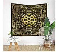 291 Attaccatura A Muro Golden Sri Yantra Mandala Geometria Sacra Decor Yoga Meditazione Spirituale Appeso A Parete Arazzi Multiuso Arazzi Da Parete Non Sbiadisce Tapestry Per Soggiorno 130X150cm