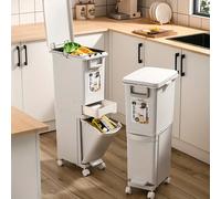 29L/32L Grande pattumiera a doppio scomparto Pedale Pattumiera in plastica durevole Separazione asciutta/bagnata Coperchio sicuro Gestione dei rifiuti della cucina