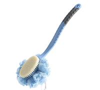 [2a generazione] Spazzola per il corpo della doccia con setole e luffa spugna per la schiena con manico curvo 406 cm lungo antiscivolo massaggio esfoliante per la pelle adatto per uomini e donne (blu)