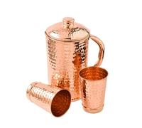 2activelife Brocca in rame puro al 100% da 1500 ml, con 2 bicchieri, brocca martellata per acqua potabile con bicchieri, set di brocca in rame con coperchio e tazze, borraccia con manico, benefici per