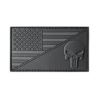 2AFTER1 All Black USA American Flag Punisher Skull ACU Dark Subdued Morale PVC Rubber Touch Fastener