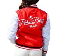2chilly Giacca da college da donna, in nylon, stile vintage, Palm Bay Florida, bianco/rosso, S