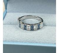 2Ct Blu Rotondo & Smeraldo Taglio Alternando Laboratrio Grown Diamante Fede 14k