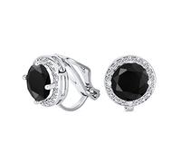 2CT Brilliant Cut Solitaire Round Cubic Zirconia CZ Halo Clip On Stud Earrings Simulated Black Onyx Silver Plated Brass