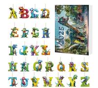 2D Acrylic Alphabet Dinosaur Pendants for Christmas Tree - Dinosaurs Christmas Countdown Advent Calendars | Countdown Ornament Set with 24 Alphabets casuali | Kids Decorative Holiday Stocking Stuffers