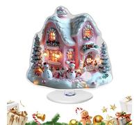 2D Acrylic Christmas Desk Decor - Ferris Wheel Snow House Holiday Centerpiece with Rotating Base for Winter Party, Tabletop, Bookshelf, Mantel, TV Cabinet, Living Room and Bedroom, Multi-Color