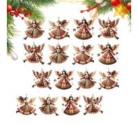 2D Christmas Angel Ornament Set - 16 Pieces, Wooden Retro Angel Pendants | 2D Flat Christmas Tree Charm for Wreaths, Wall, Door, Fireplace, Car, Shelf, Entryway, Cabinet, and Party Decoration