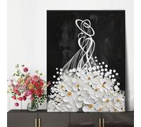 2D Flat Flower e Donna Creativa Tela Stampata Arte Murale Schizzo Ritratto Bianco e Nero Arte Astratta Moderna per Arredamento (60x90x3 cm/Senza Cornice)