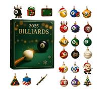 2D Flat Sport Art, Christmas Ornaments Countdown Calendar, 24-Day Count Down Calendar Billiards Theme Ornaments For Tree Window Wall Friends Adults Teens Players Fans