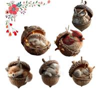 2d Forest Animal Acorn Ornaments, 2026 New Pine Cone Animal Decoration, Cozy Holiday Decorations, Cute Squirrel, Fox Designs, for Home Party DéCor (6PCS)