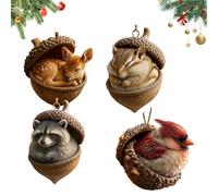 2D Forest Animal Acorn Ornaments, Cozy Forest Christmas Ornaments, 2026 New Pine Cone Animal Decoration, for Bag, Backpack Keychain, Wall Room, Garden Decoration (brown-b,4PCS)