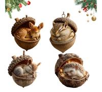 2D Forest Animal Acorn Ornaments, Cozy Forest Christmas Ornaments, 2026 New Pine Cone Animal Decoration, for Bag, Backpack Keychain, Wall Room, Garden Decoration (brown-c,4PCS)
