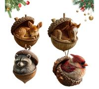 2D Forest Animal Acorn Ornaments, Cozy Forest Christmas Ornaments, 2026 New Pine Cone Animal Decoration, for Bag, Backpack Keychain, Wall Room, Garden Decoration (brown-d,4PCS)
