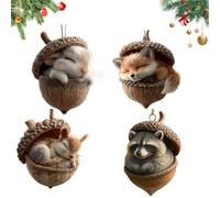 2D Forest Animal Acorn Ornaments, Cozy Forest Christmas Ornaments, 2026 New Pine Cone Animal Decoration, for Bag, Backpack Keychain, Wall Room, Garden Decoration (brown-l,4PCS)