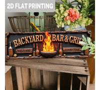 2D Piatto, 1 pezzo Targa da parete in legno vintage per bar e BBQ da giardino - Benvenuti bei momenti Arte in legno con design di fiamma e bottiglia di birra, decorazione durevole per esterno/interno 