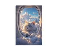 2D, squisito dipinto decorativo stampato, c'è un enorme gatto sulle nuvole spesse, sdraiato sulle nuvole e dorme, adatto da appendere nella tua camera da letto poster tela da parete per soggiorno
