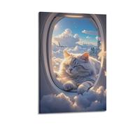 2D, squisito dipinto decorativo stampato, c'è un enorme gatto sulle nuvole spesse, sdraiato sulle nuvole e dorme, adatto da appendere nella tua camera da letto poster tela da parete per soggiorno
