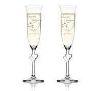 2er Champagne Incisione Personalizzato Matrimonio Regalo Con Cuori e Prosecco