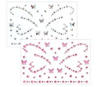 2er-Pack di gemme facciali a forma di farfalla in cristallo - rosa, gemme brillanti da applicare per occhi & guance, decorazioni festive natalizie per donne, uomini & bambini