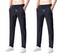 2er Pack Pantaloni da jogging da uomo lunghi - Sporthose in eisseide stretch ad asciugatura rapida, Ice Seide, pantaloni casual traspiranti monocromatici, pantaloni estivi slim fit, con coulisse e