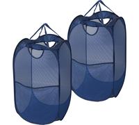 2er-Pack - SimpleHouseware Pop-Up-W schekorb aus Netzstoff mit Seitentasche, Dunkelblau