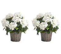 2er Set Artificiale Ortensie IN Cestino Bianco H.45cm D.20cm EMERALD