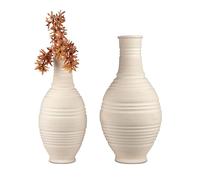 2er Set Bodenvasen Rilievo Panciuto Rotondo 45 + 55cm Matt Crema Ceramica