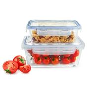 2er Set Contenitori per Alimenti 1,5L+1000ml Pranzo Lunchbox Scatola di Vetro