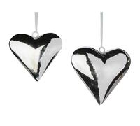 2er Set Decorativa Sospesa Cuori 15cm+18cm Argento Acciaio Inox Lucido formano