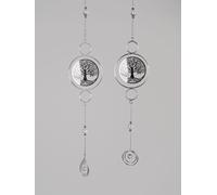 2er Set Decorazione da Appendere Albero Della Vita Im Anello Argento L.67+69cm