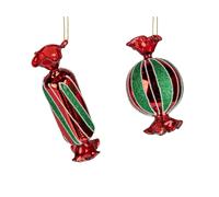 2er Set Decorazione Rimorchio Caramelle L.12+15cm Verde Rosso di Vetro FORMANO