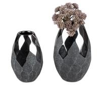 2er Set Decorazione Vasi Antracite Cono Rotondo 17+21cm Grigio Argento Ceramica