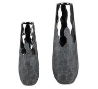 2er Set Decorazione Vasi Antracite Cono Rotondo 28+36cm Grigio Argento Ceramica