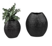 2er Set Decorazione Vasi Moderno Nero Ovale H.16 + 20cm Opaco Ceramica FORMANO