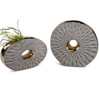 2er Set Decorazione Vasi Oro Sabbia Ovale Con Lochdesign 16+24cm Grigio FORMANO