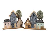 2er Set Dekoobjekte Fila di Case Con Albero H.24cm Di Feltro e Legno FORMANO F25