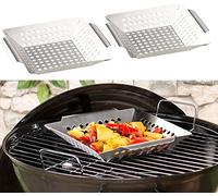 2er-Set Edelstahl-Grill-Schalen für Gemüse und kleines Grillgut, 1 mm