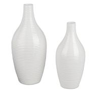 2er Set Flaschenvasen Classico Rillenrelief H.20 + 24cm Bianco Porzellan FORMANO