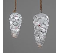 2er Set LED da Appendere Inverno Pigna Con Lamponi L.18+25cm Timer FORMANO W25
