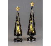 2er Set LED Decorazione Alberi Cometa con Stella 35+40cm Oro Nero Vetro FORMANO
