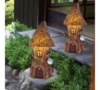 2er Set LED Esterno Lampade Solare Luci Fata Tronco Elfi Casa Giardino Figura