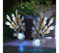 2er Set LED Esterno Piantana Pietre Decorative Pavone Uccello Altezza 56,8 CM