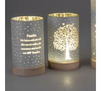 2er Set LED Lampada da Tavolo Albero Vita con Detto Famiglia H.15cm Argento [EEK: G]