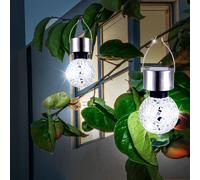 2er Set LED Solare Appesa Lampade Acciaio Inox Specchio Mosaico Parco Deco Sfera
