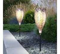 2er Set LED Solare Esterno Plug-In Luci Cortile Chiodi Deco Terrazzi Lampade Oro